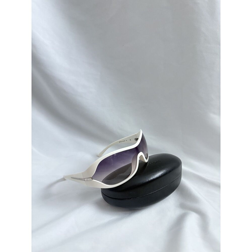 Authentic Prada 2000s 'SPR12G' Sports Wrap Mask Shield Sunglasses White Gradient